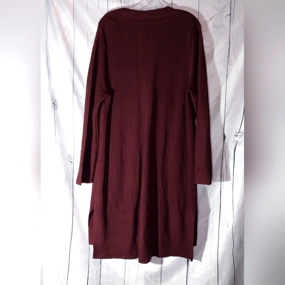 J Jill Womens Plum Longline V-Neck Cardigan Coatagin Pockets Sweater Size XL - Picture 2 of 15